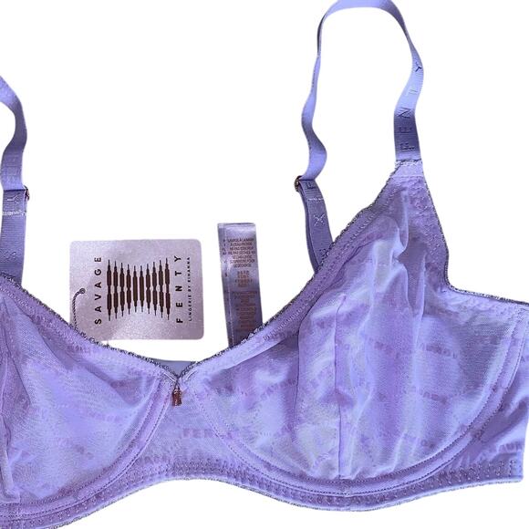 Savage x Fenty Women's Flocked Logo Mesh Unlined Bra Lavender Size 36 DD - Picture 3 of 5